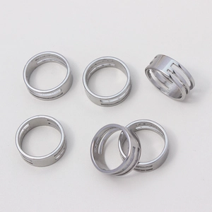 Set of six silver stainless steel jump ring tools with parallel hollow lines for jewelry DIY