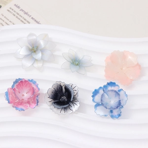 Gradient resin flower charms for DIY jewelry making in various pearlescent colors