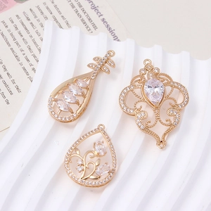 Vintage gold hollow waterdrop pendants with micro-pave zircons for DIY jewelry making