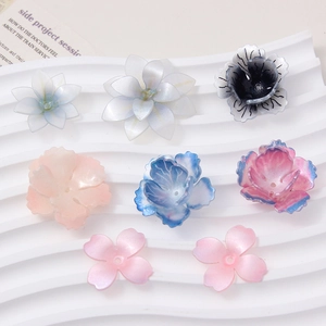 Ancient Style 3D Resin Flower Charms Gradient Lotus Sakura For DIY Jewelry Making Hairpin Accessories Handcraft Ornament
