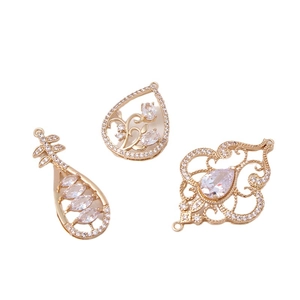 Vintage gold plated hollow teardrop pendants with micro-inlaid zircons for DIY jewelry