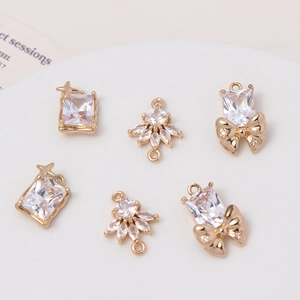 DIY crystal bow and heart pendants in gold finish for jewelry making accessory