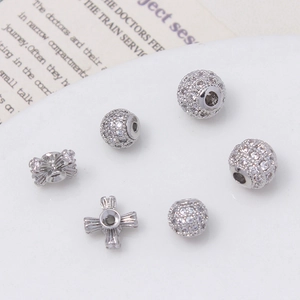 Silver copper micro-pave zircon round spacer beads and star charms for DIY jewelry making