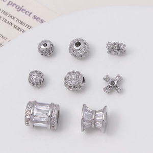 Silver micro-paved cubic zirconia large-hole charms for DIY jewelry making