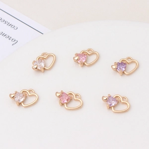 Copper heart-shaped pendants with colored cubic zirconia for DIY jewelry making accessories