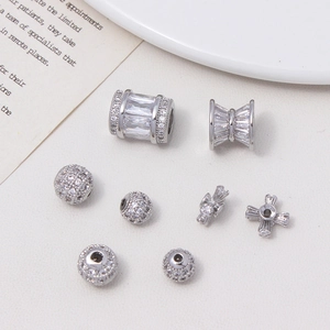 Silver micro-paved zircon slider beads for DIY jewelry making in various shapes