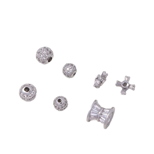 DIY jewelry charm set with micro-paved cubic zirconia beads and spacers in silver