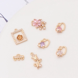 Copper micro-paved zircon rose heart pendants set in gold for DIY jewelry making