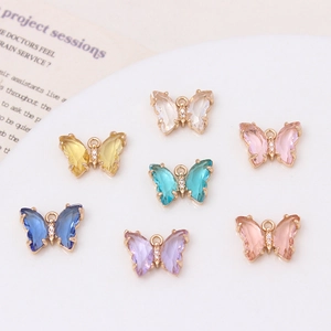 Pendentifs papillon en cristal avec incrustation de zircon et bordure dorée pour bijoux