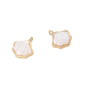 Golden rimmed shell clover charms with white pearlescent inlay for DIY jewelry crafting