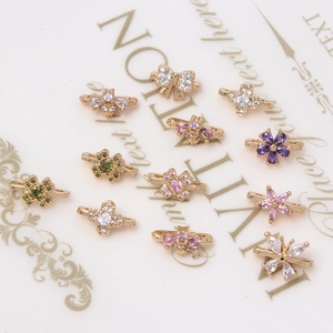Three-hole gold plated jewelry spacers with colorful zircon bees and flower designs