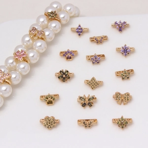 Colorful zircon flower butterfly spacers for DIY pearl jewelry gold plated accessories
