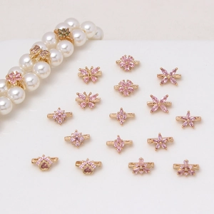 Pink zircon gold flower and butterfly connectors for DIY pearl bracelet necklace making