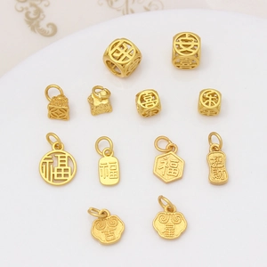 Ensemble de breloques chinoises dorées avec caractères de bénédiction pour bijoux