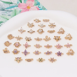 Assorted gold plated zircon moon and flower charms for DIY jewelry making sets