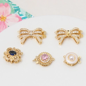 Gold plated zircon bow and floral jewelry clasps set for DIY pearl bracelets and necklaces