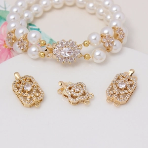 Gold-plated zircon jewelry clasps for double-row pearl bracelets and necklaces