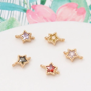 Five-pointed star colorful zircon pendants with gold alloy bead borders for DIY jewelry