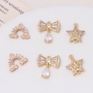 Gold-plated cloud and bow charms with cubic zirconia for DIY jewelry making accessories