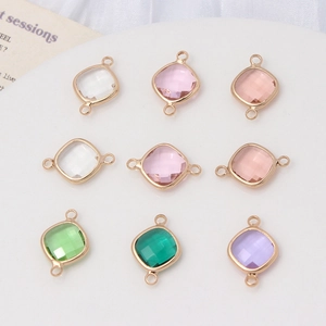 Pendentifs losange en cristal facetté avec connecteurs dorés pour création de bijoux DIY