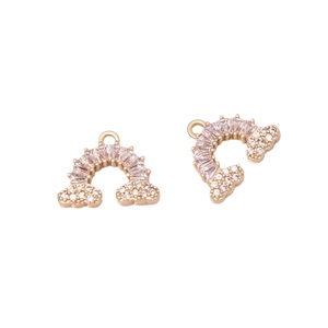Rose gold rainbow pendant with micro-pave zircons and cloud details for DIY jewelry