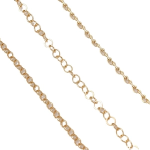 Vue détaillée de trois types de chaînes dorées Rolo et en O pour la création de bijoux DIY