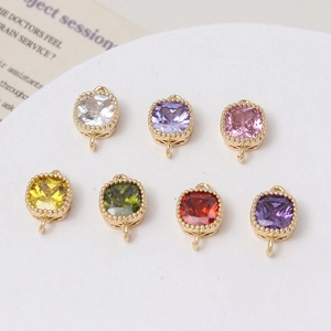 14K gold plated square zircon connectors in seven colors for DIY jewelry making