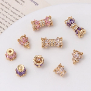14K gold plated bow and crown connectors with cubic zirconia for DIY jewelry making