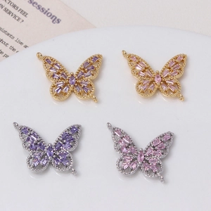 Conectores de Mariposa de Cobre Chapados en Oro con Zirconia Strass DIY Joyería para Pulsera Collar Mujer Accesorios