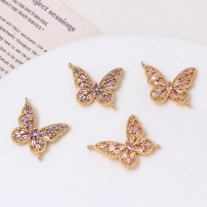 Colgantes mariposa oro 14K con circonitas rosa y lila para fabricación de joyería