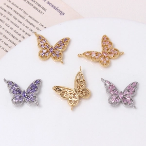 Colgantes de mariposa en oro de 14K con circón púrpura y rosa para pulseras de perlas DIY