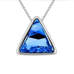 Fashionable blue triangle crystal pendant necklace with elegant silver box chain design