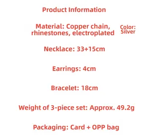 Gedetailleerde specificaties van de zilveren bruidssieradenset met ketting en armband