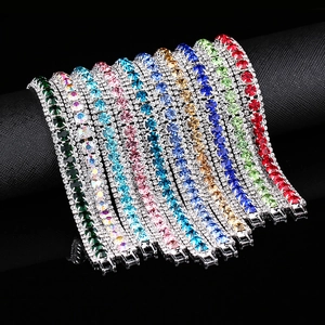 Luxury Copper Rhinestone Tennis Bracelet For Women Sparkling Zirconia Bridal Wedding Jewelry Fashion Colorful Multi Row Bracelet