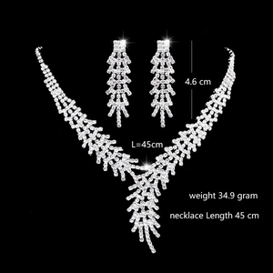 Luxury silver necklace and earrings set with ice flower rhinestones for wedding parties