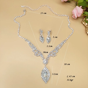 Elegant silver bridal jewelry set with water drop zircon necklace and earrings