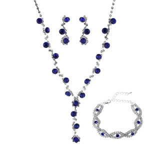 Luxury Copper Rhinestone Jewelry Set For Women Wedding Banquet Heart Waterdrop Necklace Earrings Bracelet Accessories