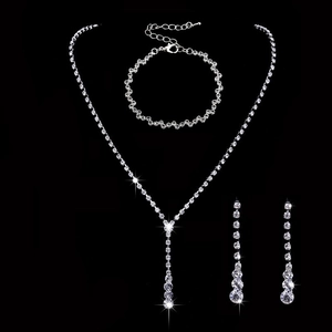 Elegante conjunto de joyas de novia en plata con collar en Y, pulsera y pendientes