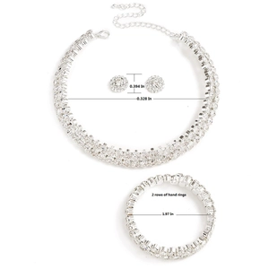 Luxuriöses 3-teiliges silbernes Schmuckset mit doppelreihigen Strasssteinen für Bräute