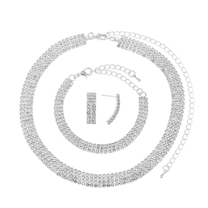 Elegante set di gioielli in strass a quattro file con collana bracciale e orecchini