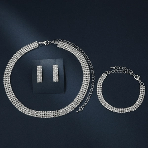 Elegante Collana in Lega con Strass per Sposa Orecchini Bracciale per Donna Matrimonio Festa Accessori in Argento Galvanizzato