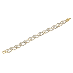 Bracelet double rang en or avec perles blanches et cristaux pavés étincelants