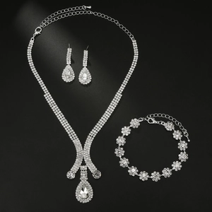 Western Style Bridal Rhinestone Jewelry For Women Teardrop Pendant Necklace Earrings Bracelet For Wedding Party Prom Accessories