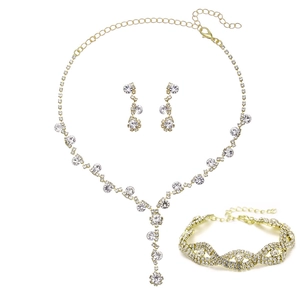 Sparkling silver necklace earrings and bracelet set with full clear crystals for wedding
