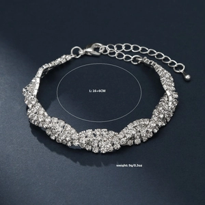 Elegantes silbernes Strass-Wickelarmband für Brautsets mit verstellbarer Verlängerung