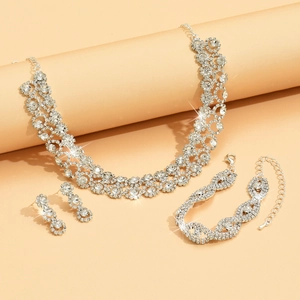 Set gioielli mediorientali placcato argento con strass, collana, bracciale e orecchini
