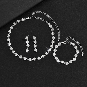 Silver plated bridal jewelry set with necklace bracelet and earrings in sparkling rhinestones
