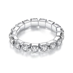 Anillo de Eternidad de Cobre con Strass de Moda Coreana para Mujer Anillo de Dedo Elástico de Varias Filas Joyería Brillante Regalo