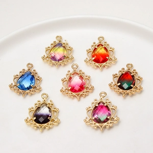 Seven-piece drop-shaped crystal pendant set in gold settings for DIY jewelry making