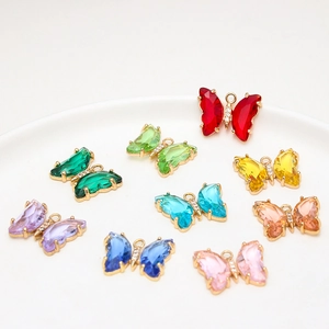 Pendentifs papillon en verre coloré avec bordure métallique et zircons pour bijoux DIY